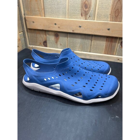 Crocs Iconic Mens Size 13 Blue Perforated Slip-On Water Shoes Sandals - Picture 1 of 8